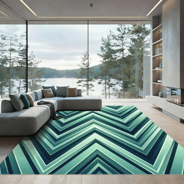 Deep Teal Chevron Layered Rug