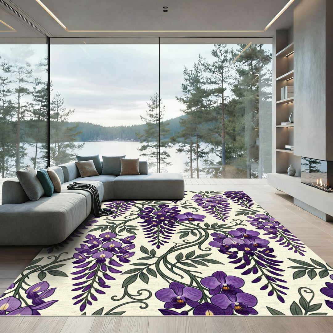 Purple Wisteria Orchid Botanical Rug
