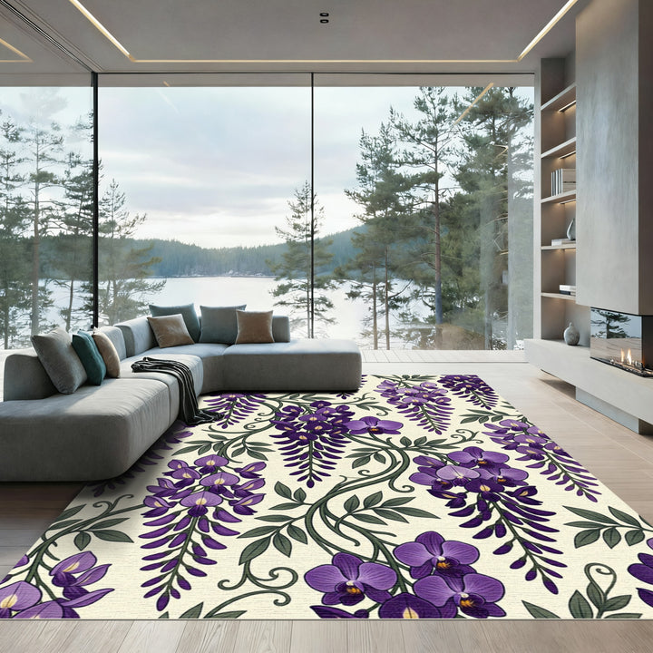 Purple Wisteria Orchid Botanical Rug