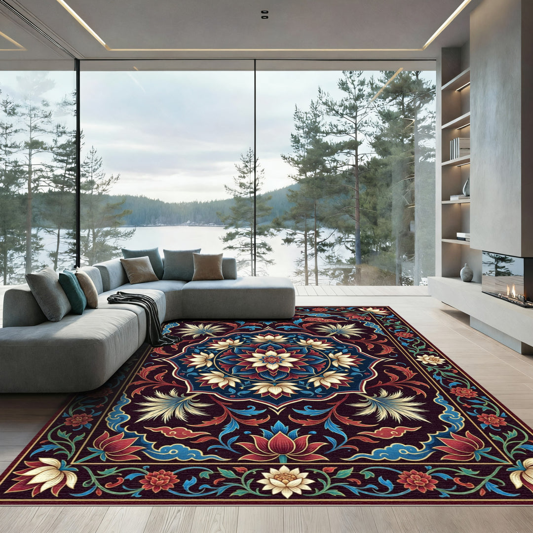 Crimson Lotus Medallion Art Deco Rug