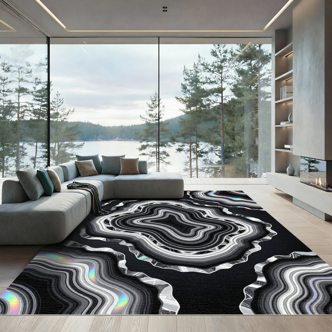 Monochromatic Agate With Rainbow Accents Rug