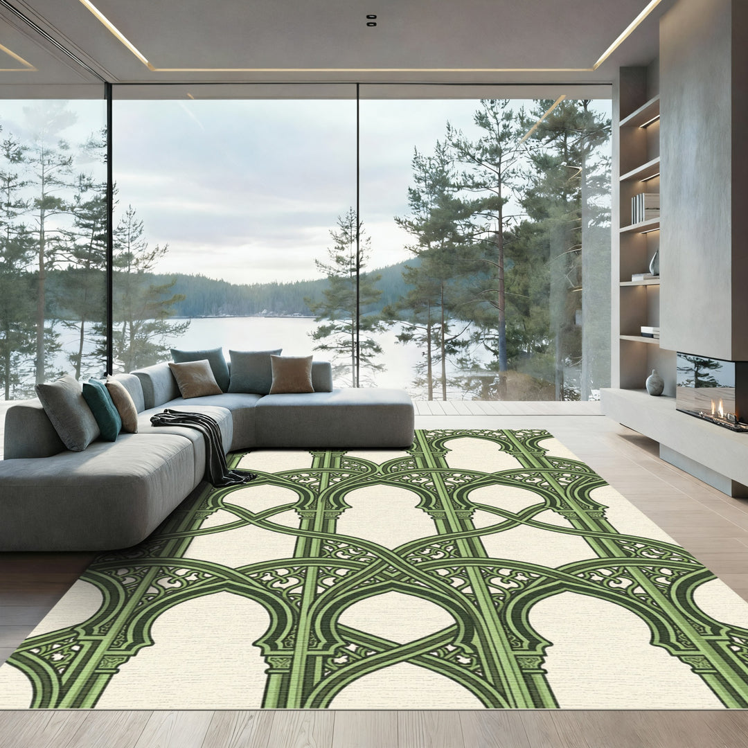 Dark Green Interlocking Archway Rug