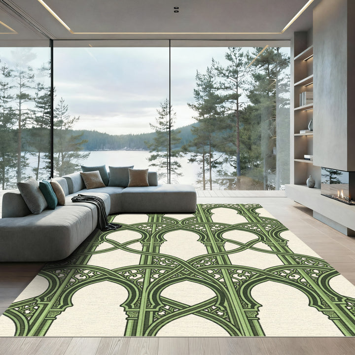 Dark Green Interlocking Archway Rug
