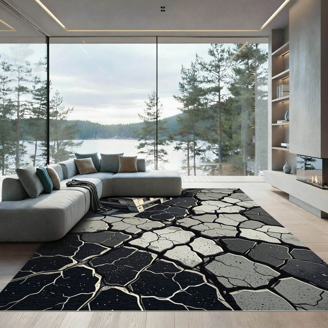 Cracked Pavement Building Abstract Rug