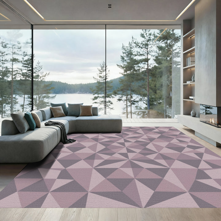 Mauve Gray Geometric Prism Rug