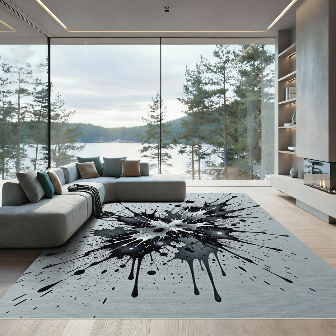 Black and White Liquid Explosion Rug