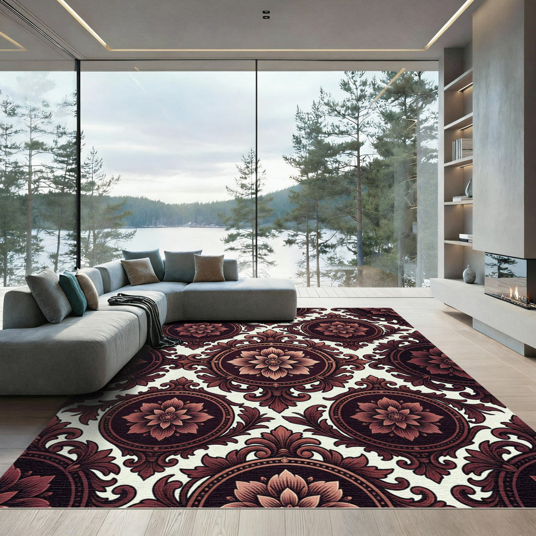 Ornate Deep Red Floral Medallion Rug