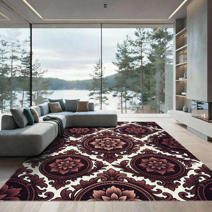 Ornate Deep Red Floral Medallion Rug
