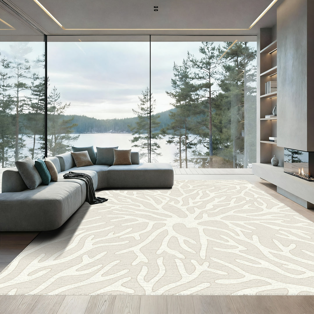 Cream Coral Branch Repeat Rug