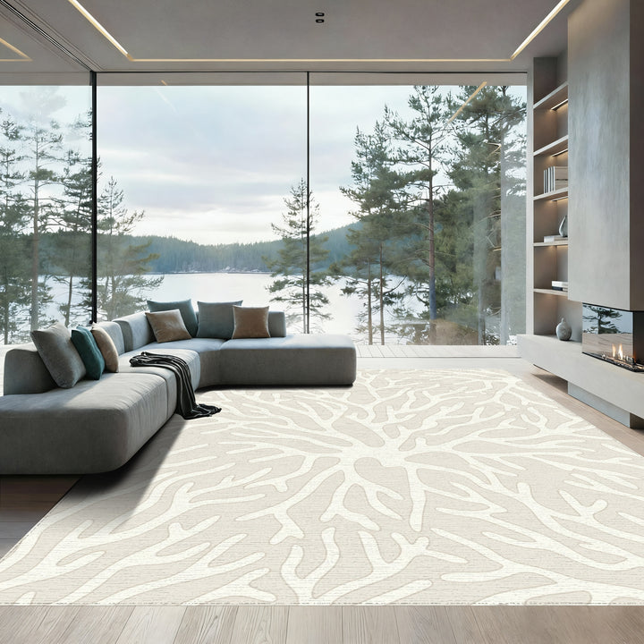 Cream Coral Branch Repeat Rug