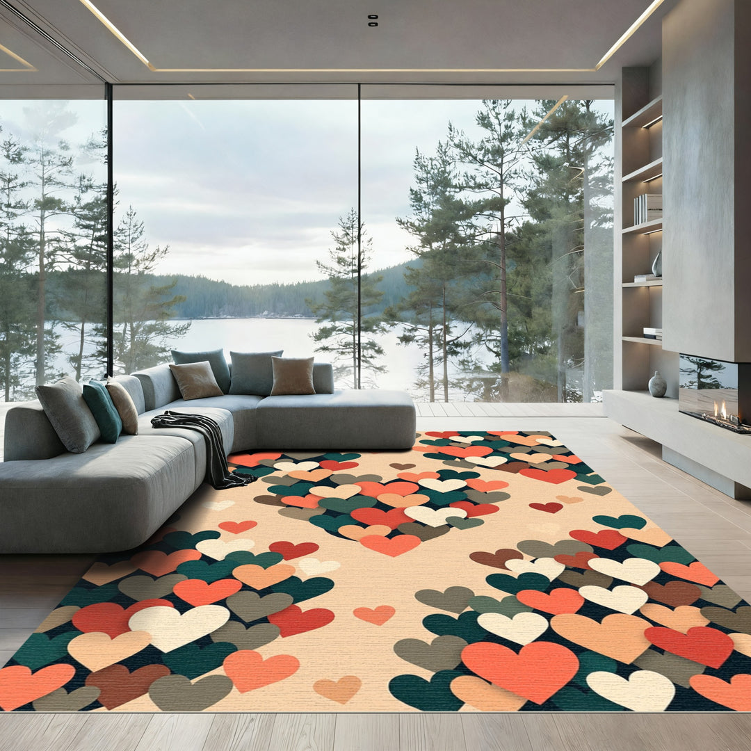 Heart Collage Peach Orange Teal Rug