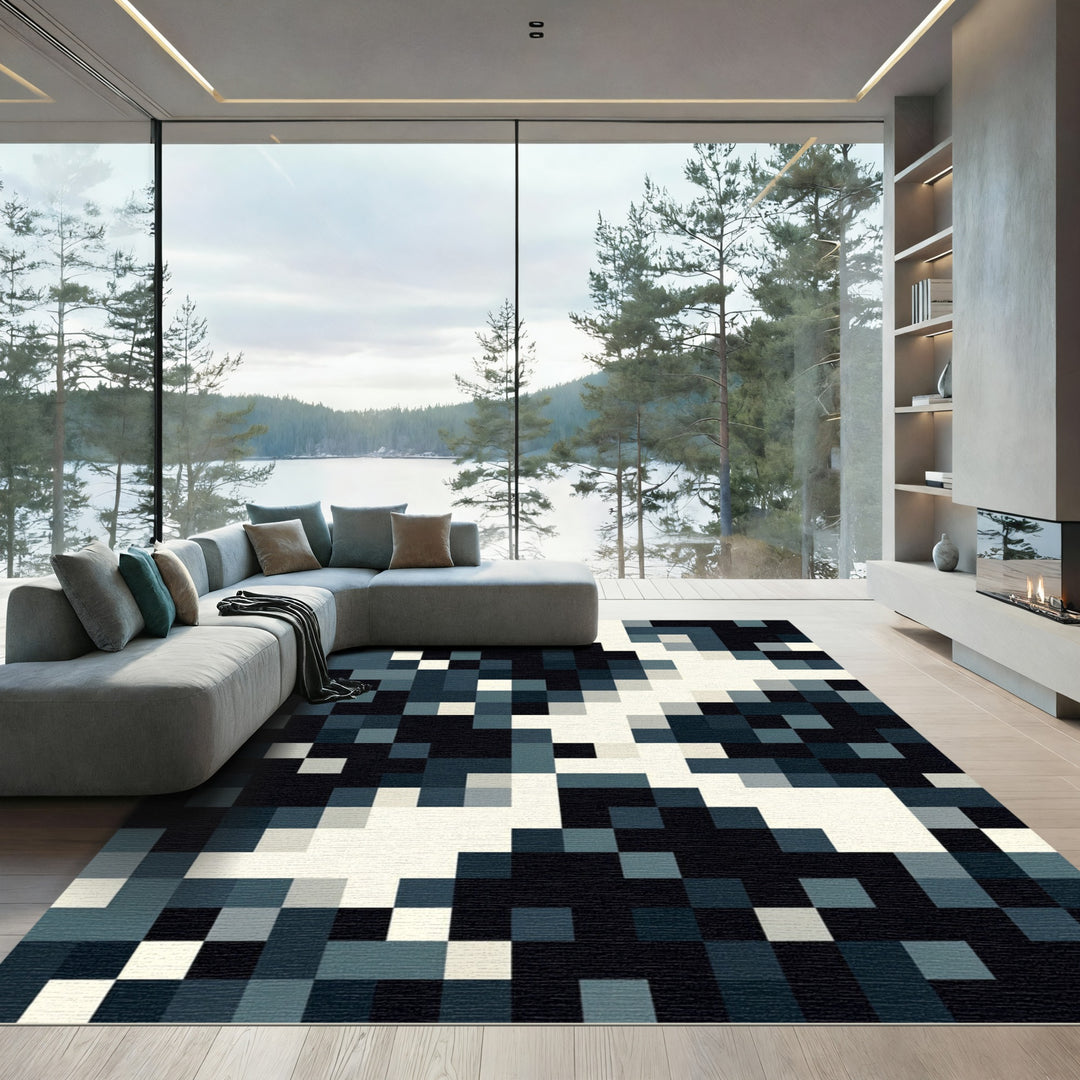 Abstract Pixelated Geometric Square Weave Rug