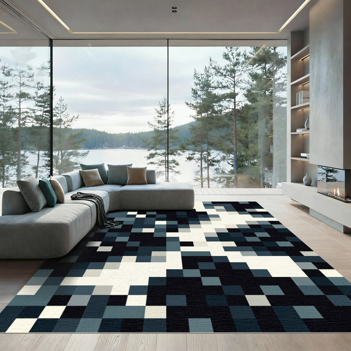 Abstract Pixelated Geometric Square Weave Rug