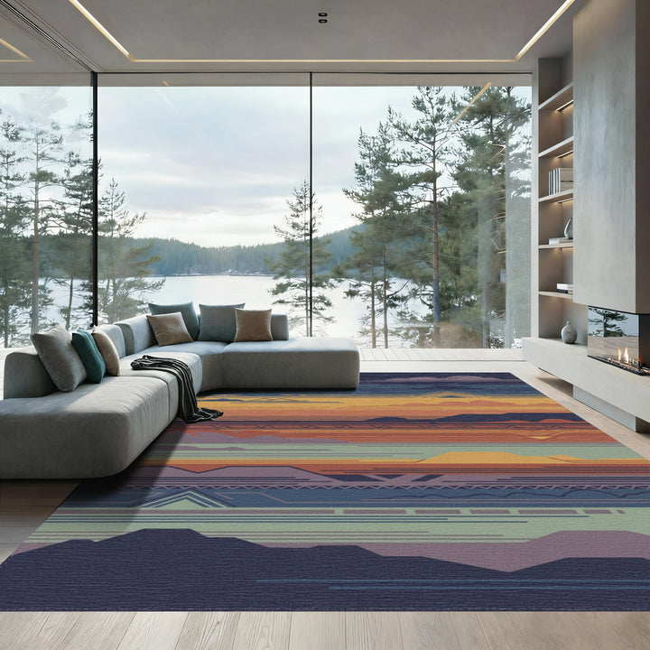 Western Sunset Mountain Landscape Rug