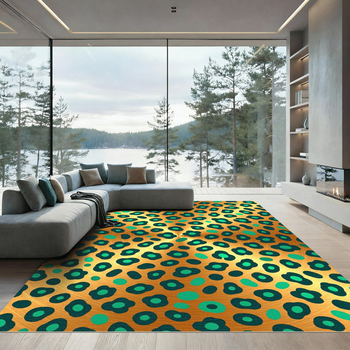 Golden Teal Leopard Spot Rug