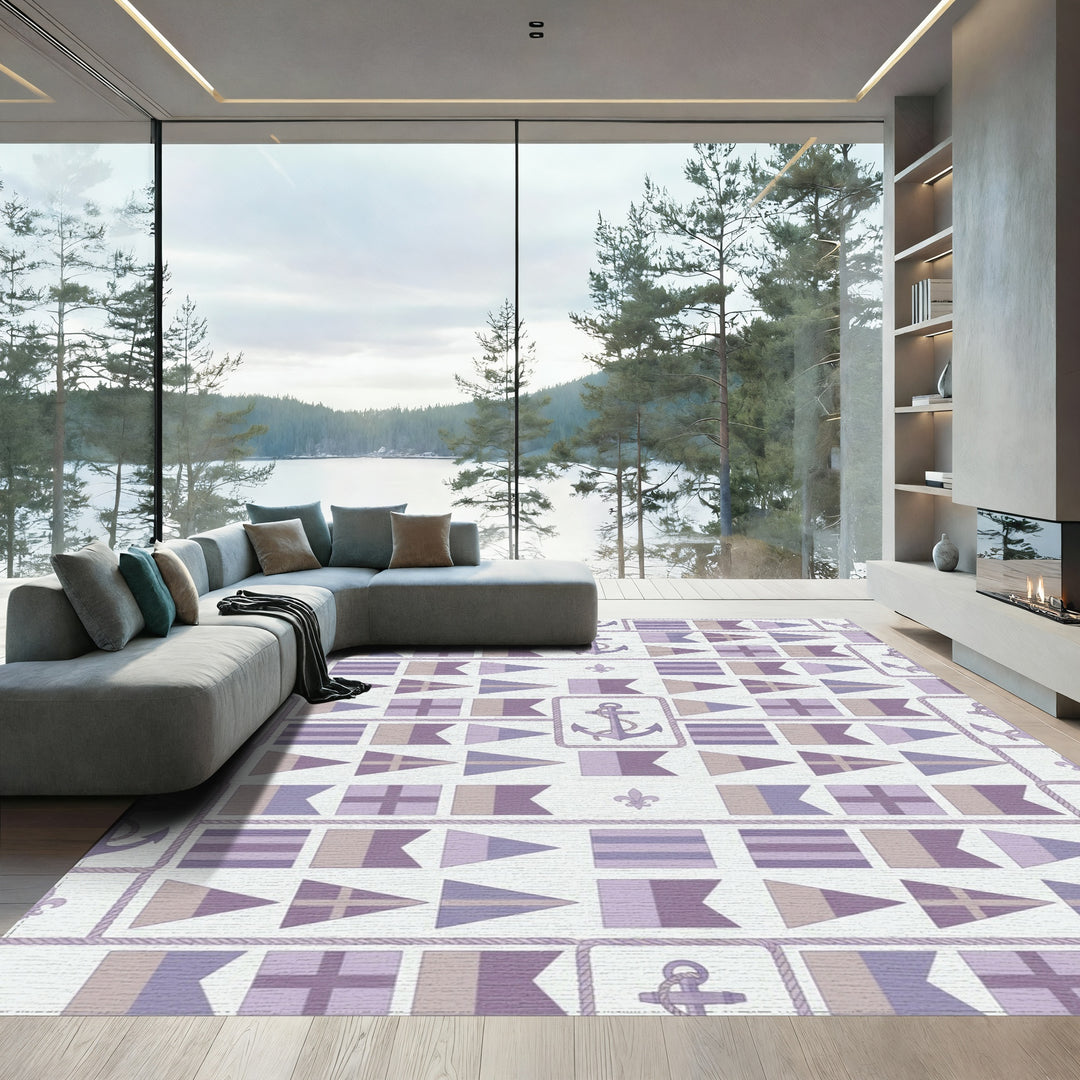 Nautical Flags Anchor Lilac Rope Rug