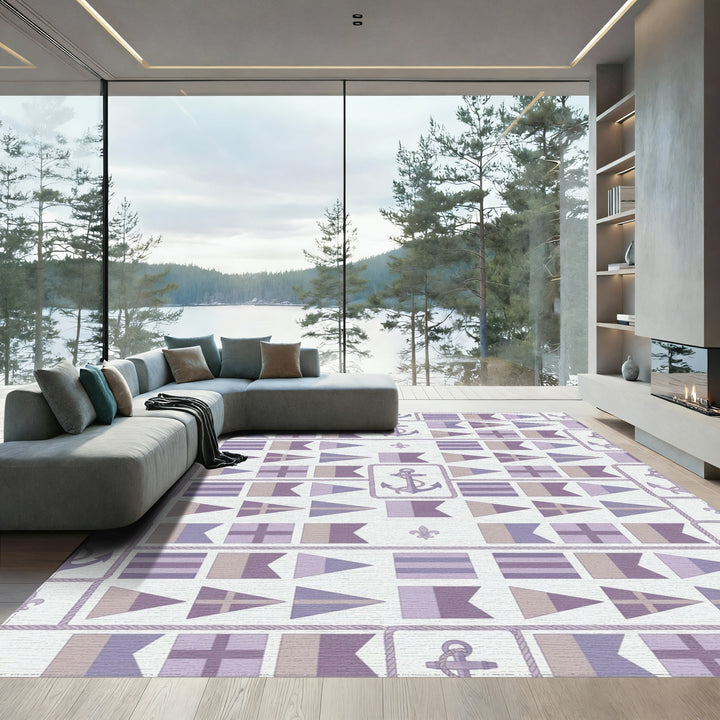Nautical Flags Anchor Lilac Rope Rug