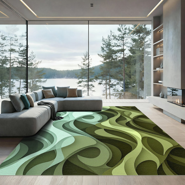 Ocean And Forest Wave Curves Rug