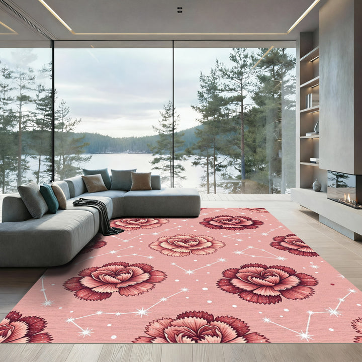 Pink Floral Constellation Garden Rug