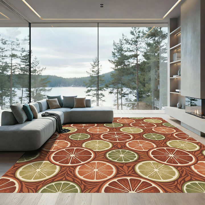 Terracotta Citrus Slice Medallion Rug