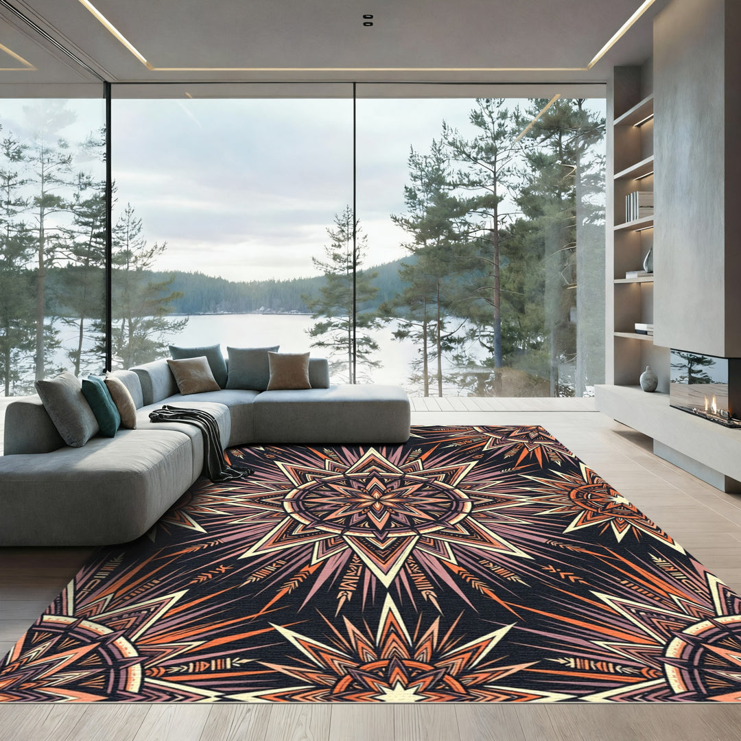 Orange Pink Sunburst Mandala Rug