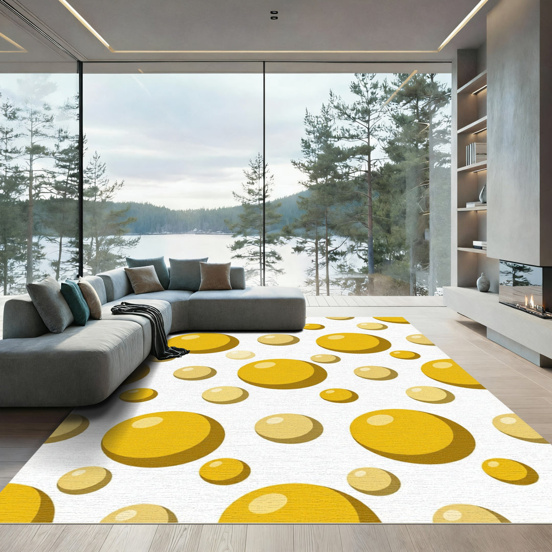 Golden Yellow Bubble Ball Round Rug