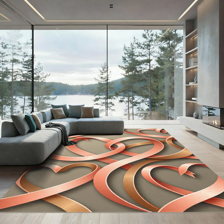 Rose Gold Ribbon Hearts Rug