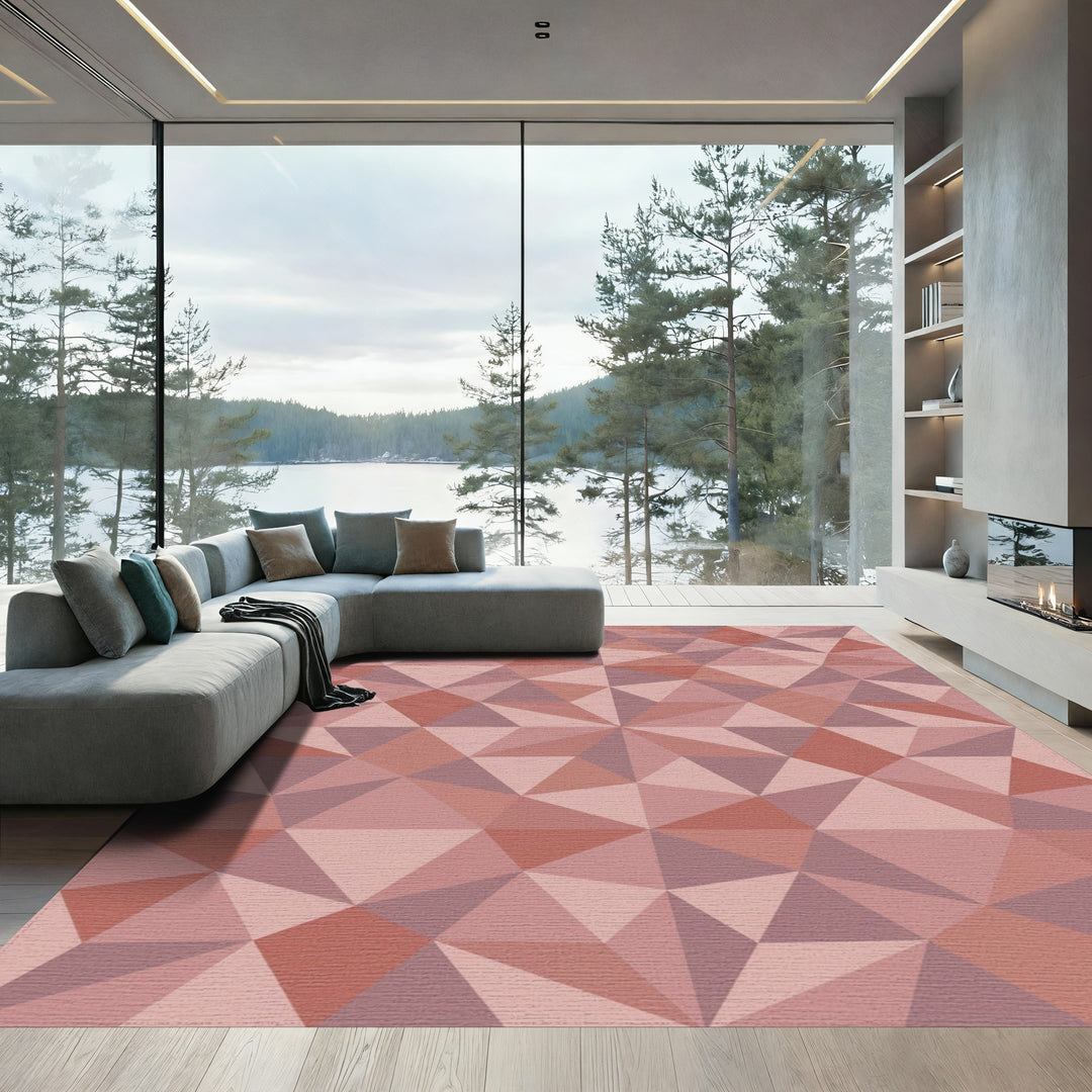 Rose Pink Geometric Crystal Facets Rug