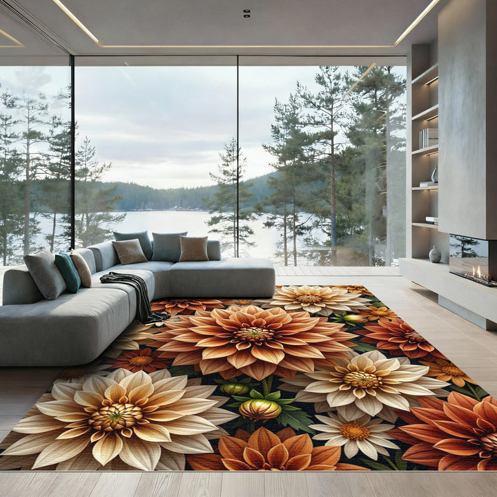 Autumn Dahlia Flower Arrangement Rug