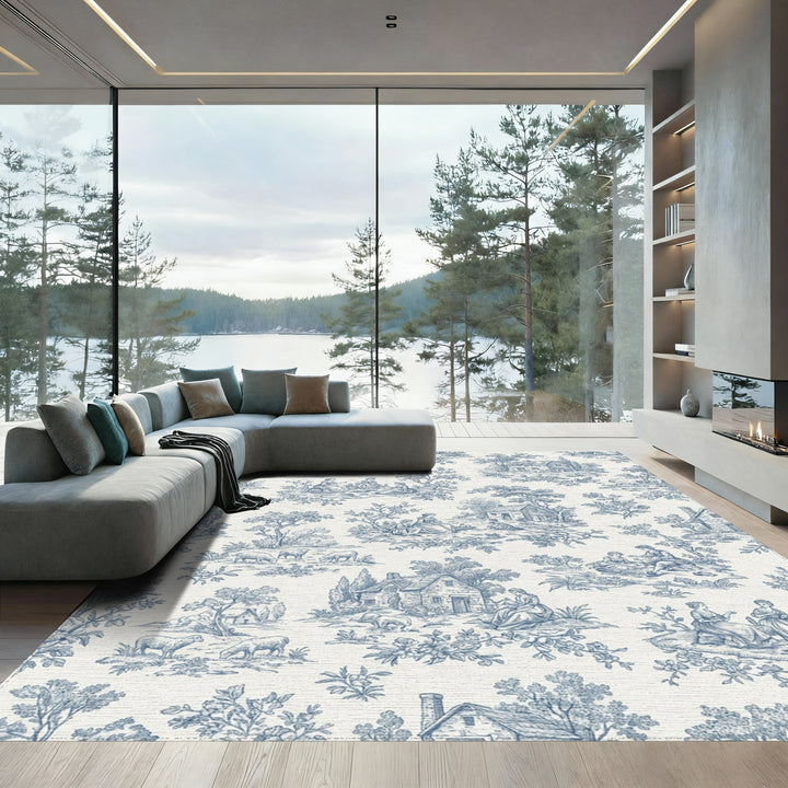 Blue Countryside Scenic Pastoral Life Rug