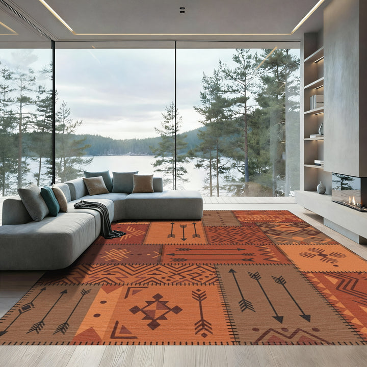 Earthy Tone Geometric Patchwork Rug