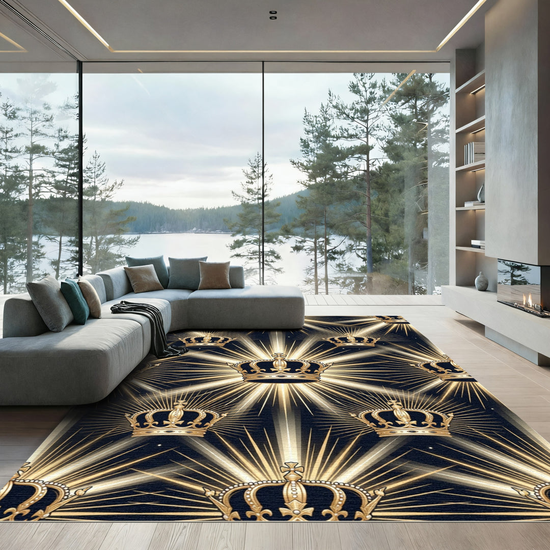 Golden Royal Crown Radiant Rays Rug
