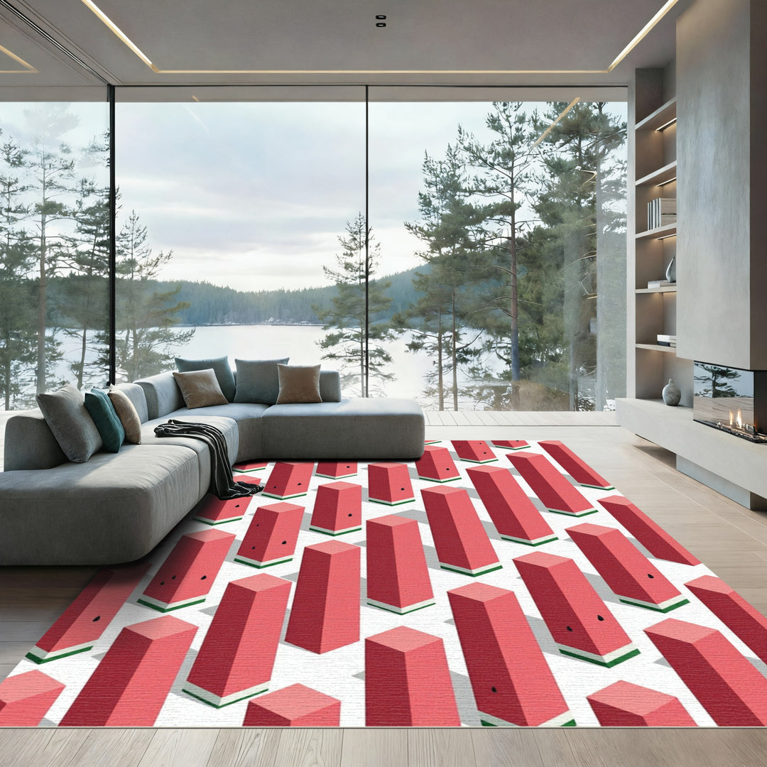 Pink Green Watermelon Cubes Pattern Rug