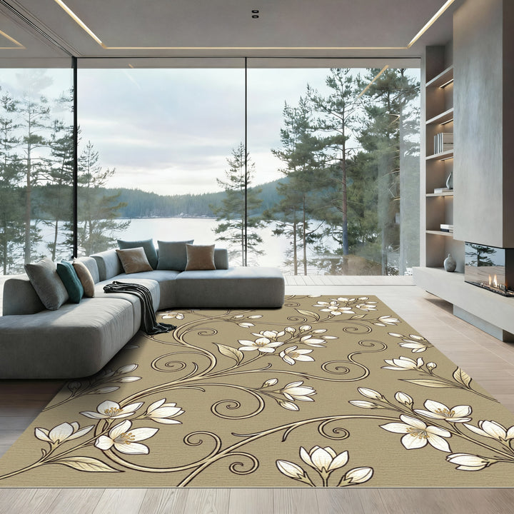 Elegant Jasmine Vines Swirls Rug