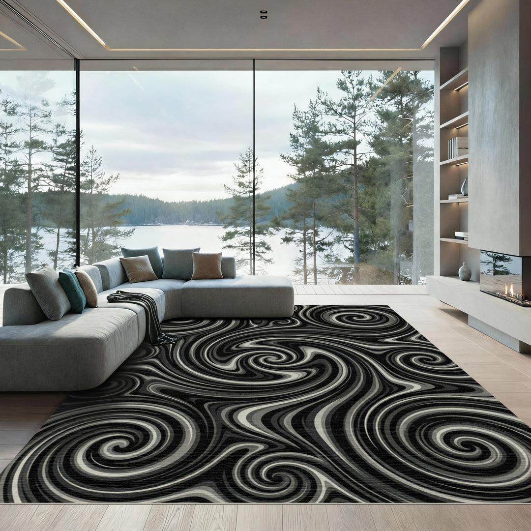 Cool Monochrome Swirls Intertwine Rug