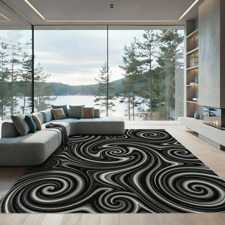 Cool Monochrome Swirls Intertwine Rug