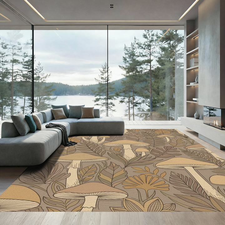 Earthy Woodland Mushroom Forest Rug