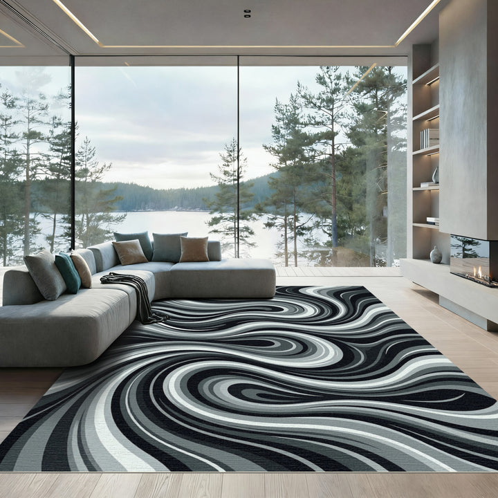 Monochromatic Abstract Swirl Rug