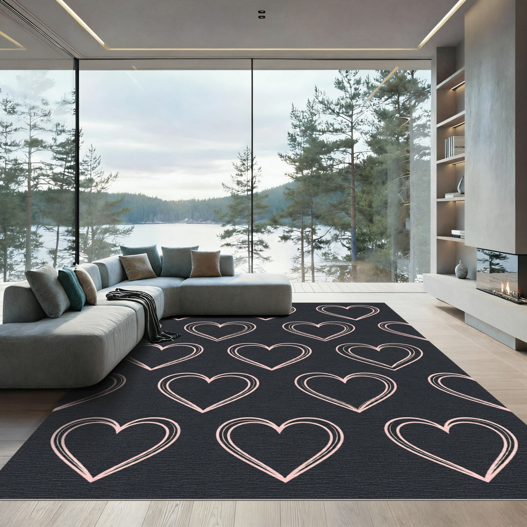 Blush Hearts on Dark Gray Rug