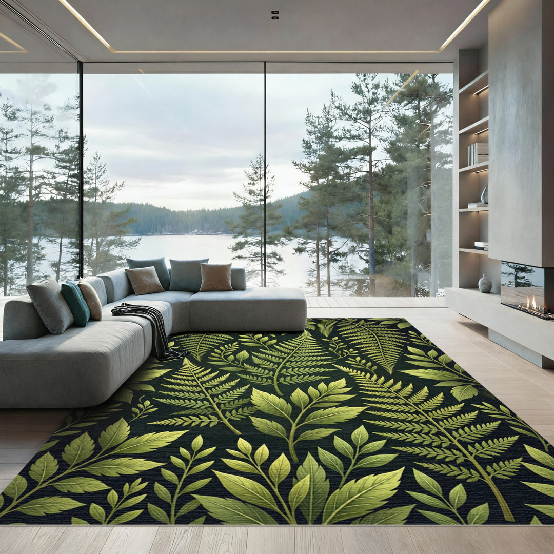 Lush Green Fern Foliage Rug