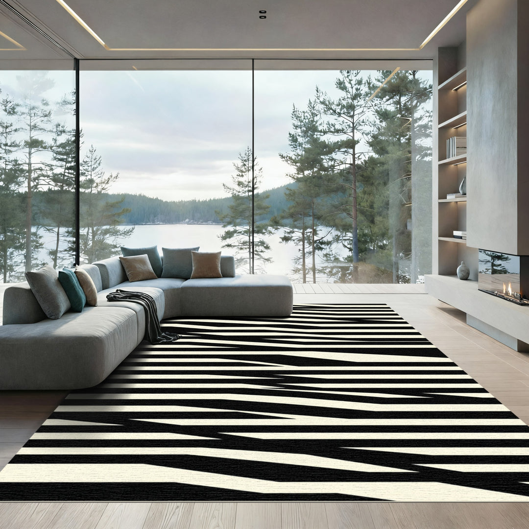 Monochrome Jagged Stripe Area Rug