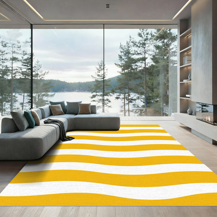 Golden Yellow Wavy Stripe Rug
