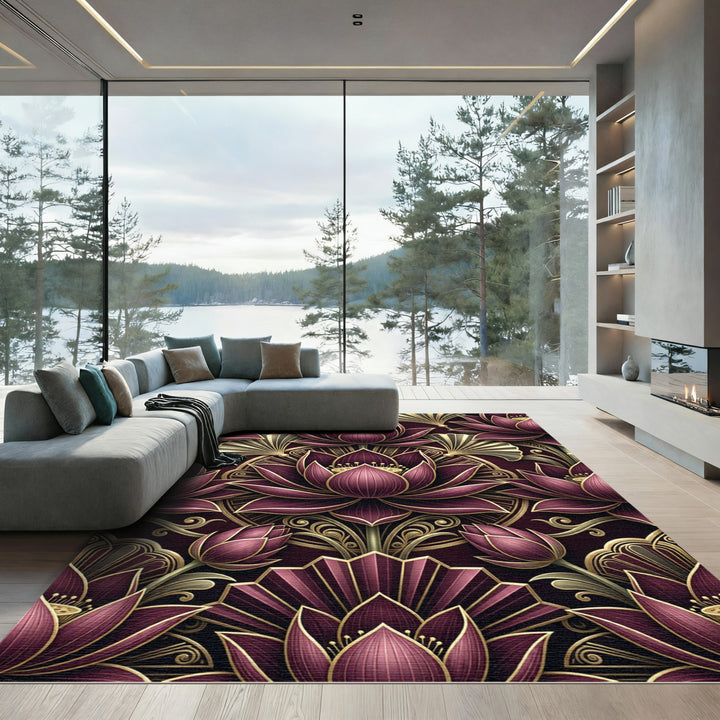 Art Deco Plum Lotus Luxury Rug