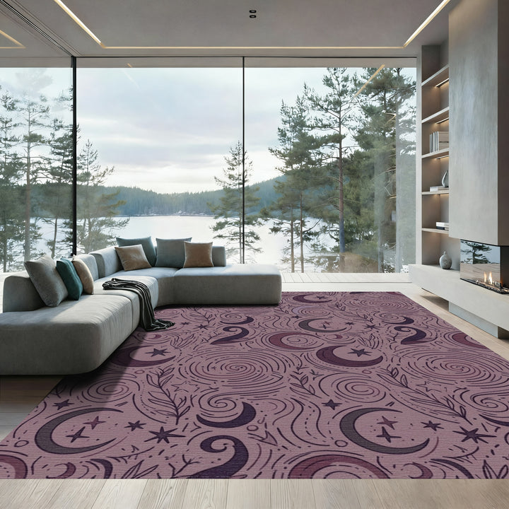 Mystical Crescent Moon Starry Night Swirls Rug