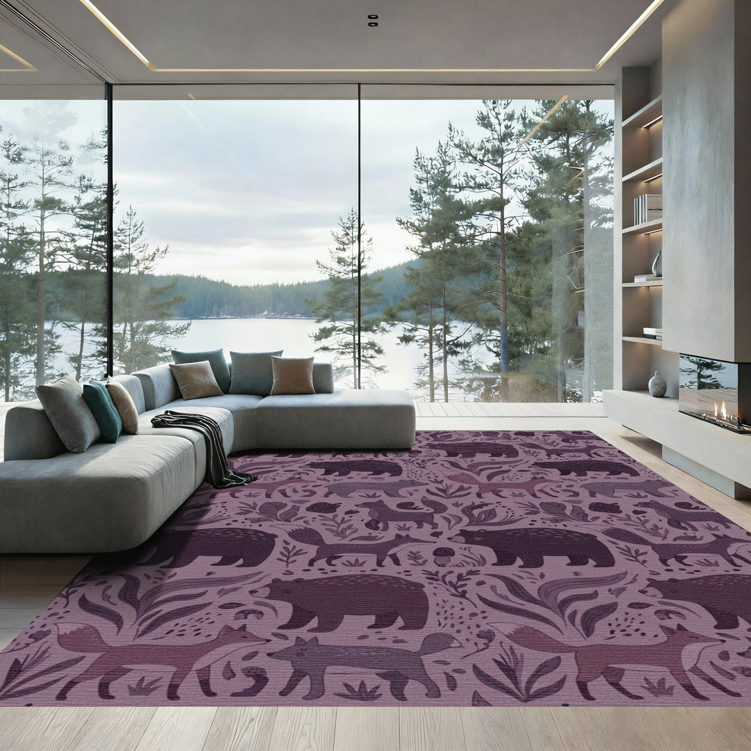 Woodland Animals Whimsical Forest Vines Rug