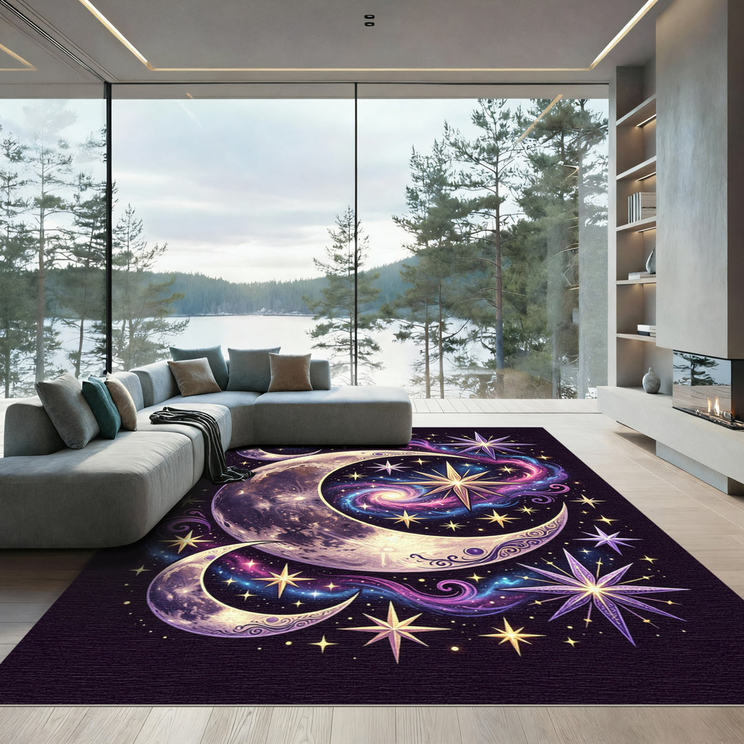 Celestial Moon Starry Galaxy Rug