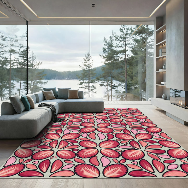 Red Pink Strawberry Slice Kaleidoscope Rug