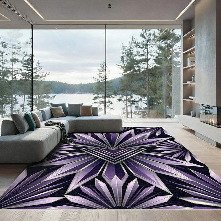 Art Deco Purple Sunburst Rug