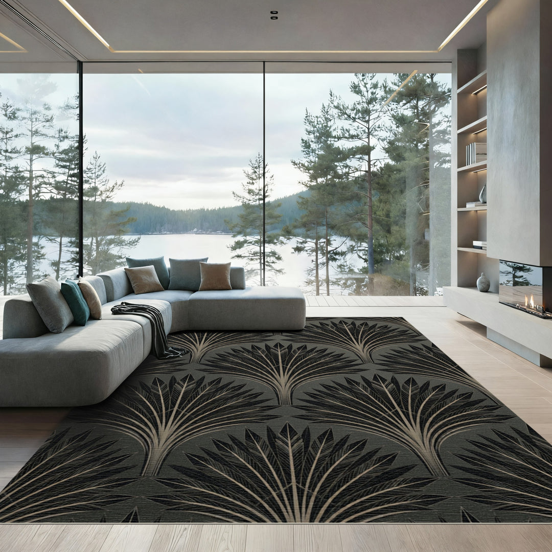 Art Deco Black Fan Feather Rug
