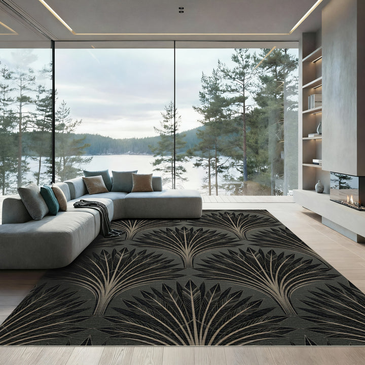 Art Deco Black Fan Feather Rug